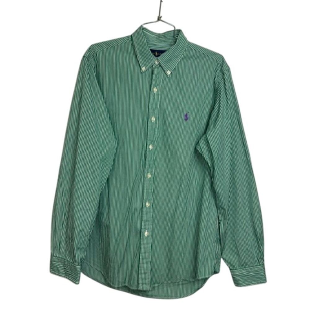 473. Ralph Lauren Green Striped Button Front Shirt Size L